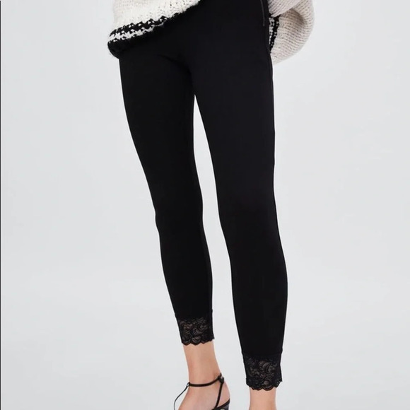 Zara Black Leggings with Lace bottom, medium - Picture 1 of 7
